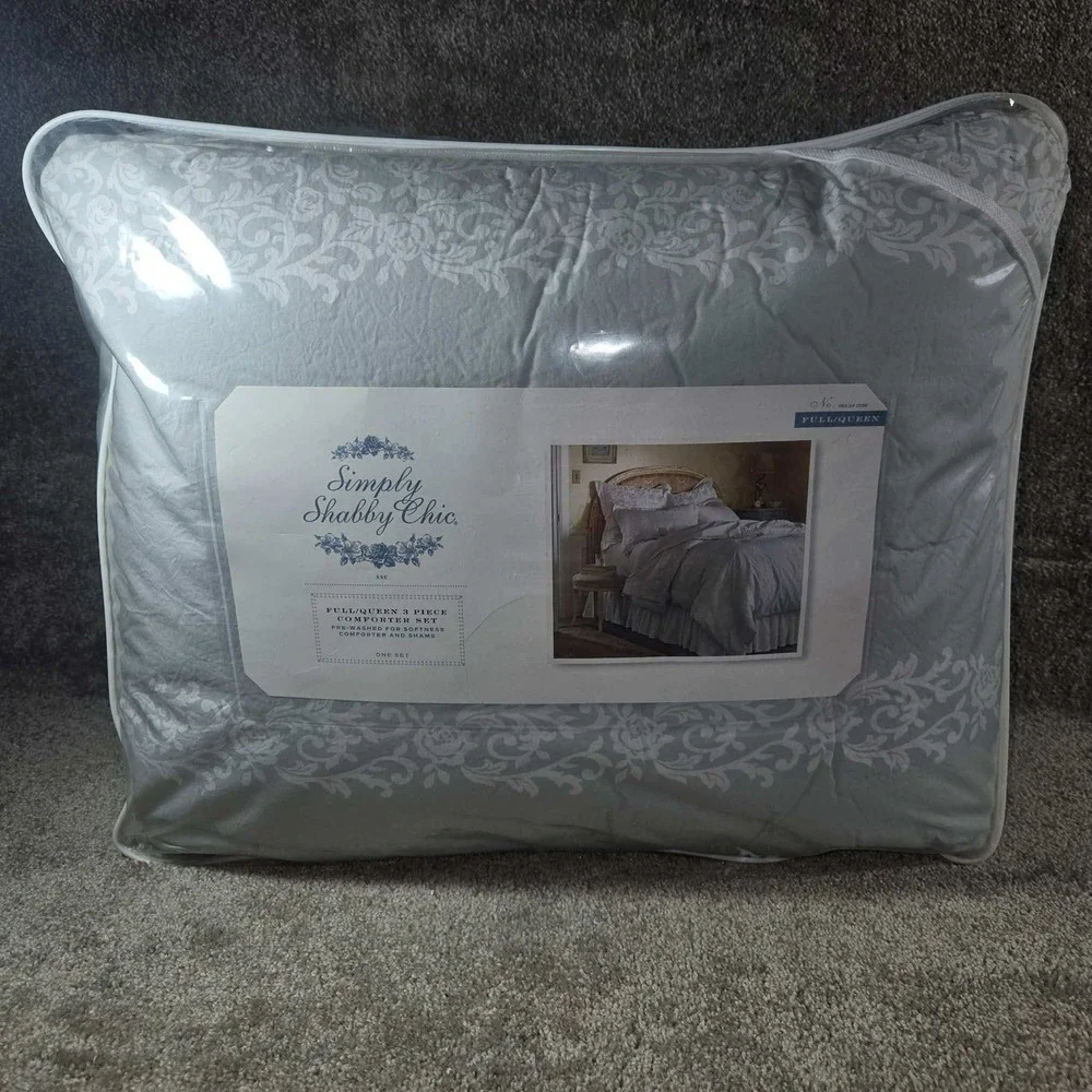 Simply Shabby Chic Comforter Set Sage/Grey Floral Damask Full Queen 3pc